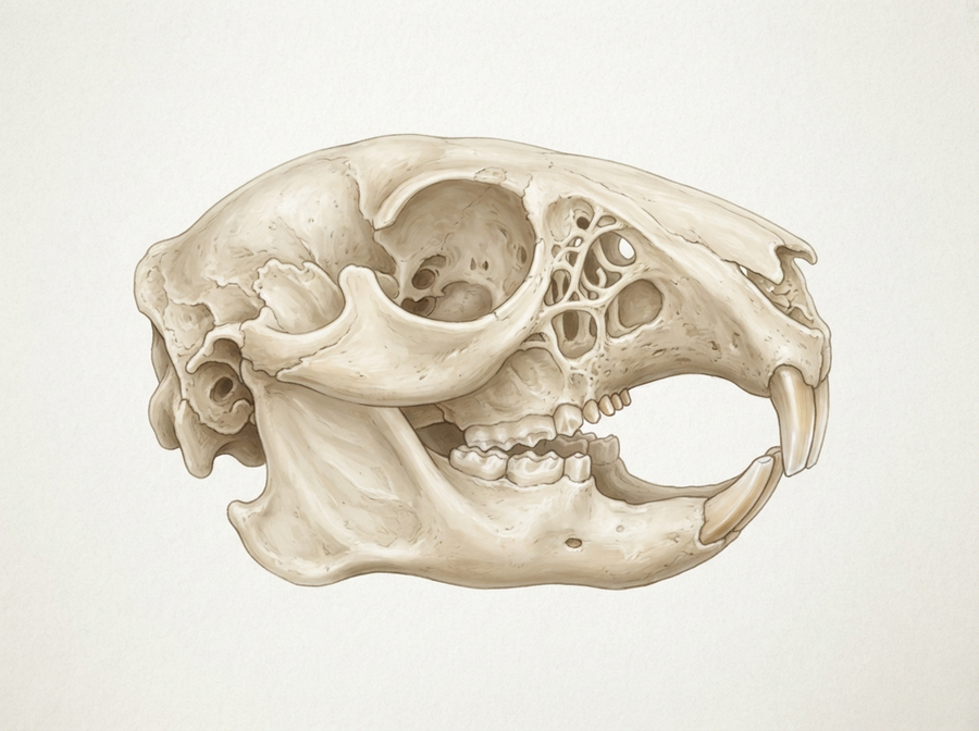 A detailed illustration of a rabbit's skull, highlighting the distinct two sets of upper incisor teeth characteristic of lagomorphs, scientific illustration, no cartoon, no text.