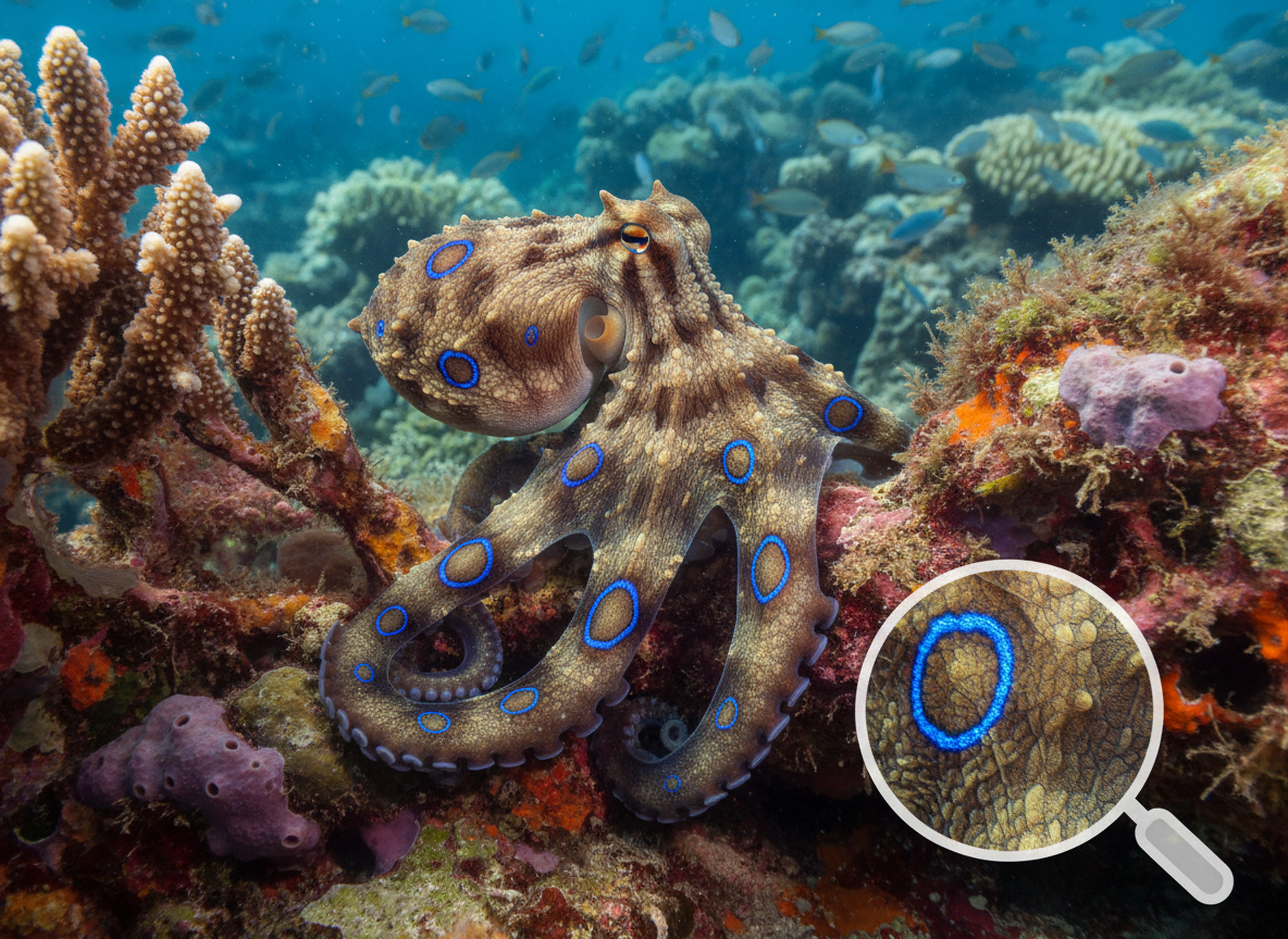 Educational detail 3 about Facts about octopus in the Ocean Facts category, naturalistic documentary style, subject-first, no text