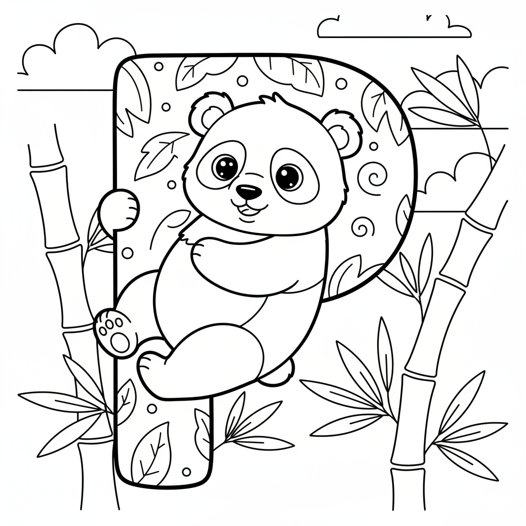 Alphabet P Colouring Page With Cure Panda coloring sheet thumbnail