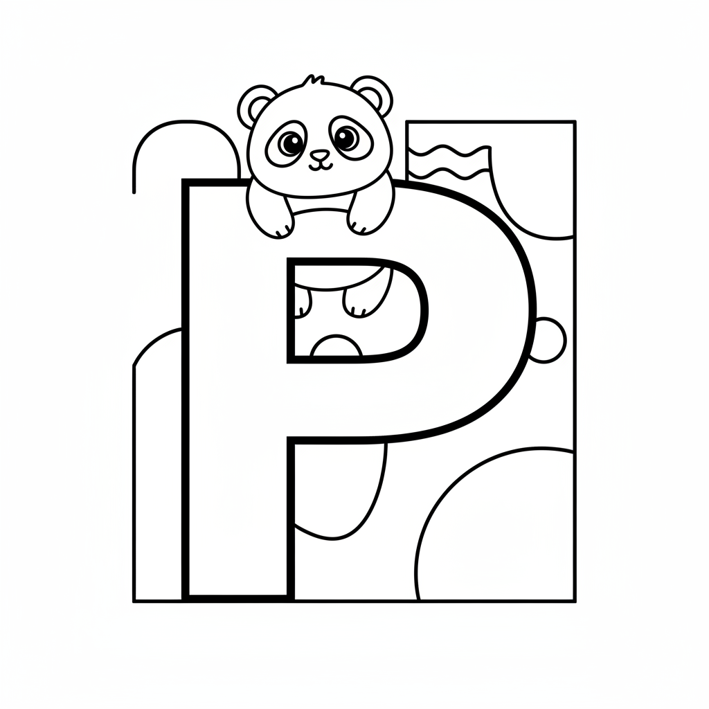 Alphabet P Colouring Page With Cure Panda coloring sheet thumbnail