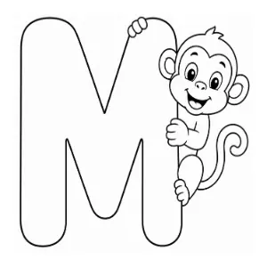 Alphabet M Colouring Page - Monkey coloring sheet thumbnail