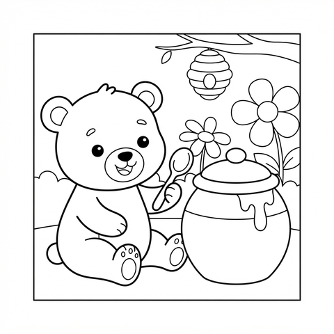 Little Bear With A Honey Pot colouring page