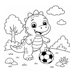 Baby Dinosaur Playing Football coloring sheet thumbnail