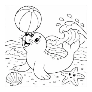 Baby Seal Playing with a ball coloring sheet thumbnail