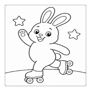 Bunny doing skating coloring sheet thumbnail