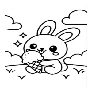 Bunny eating icecream  coloring sheet thumbnail