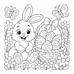 Bunny with easter eggs coloring sheet thumbnail