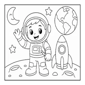 Cute Astronaut on the moon coloring sheet thumbnail