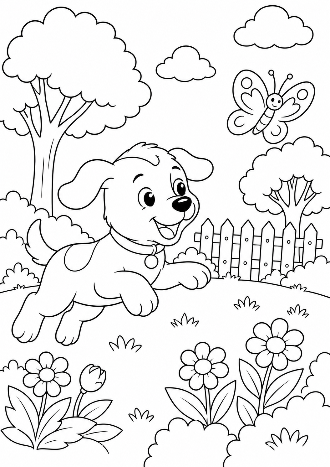 Cute Doggy and Butterfly coloring sheet thumbnail