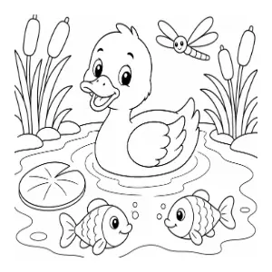Cute Duck In a Pond coloring sheet thumbnail