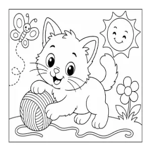 Cute Kitten Playing with Yarn coloring sheet thumbnail