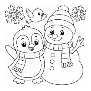 Cute Penguin and Snow man coloring sheet thumbnail