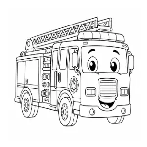 Cute Smiling Cartoon Firetruck coloring sheet thumbnail