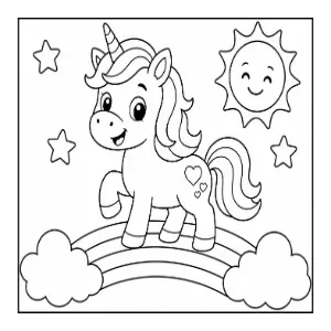 Cute Unicorn on a Rainbow coloring sheet thumbnail