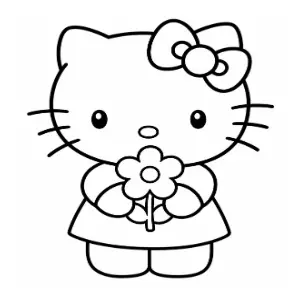 Hello Kitty Holding Flower coloring sheet thumbnail