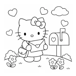 Helo kity delivers letter coloring sheet thumbnail