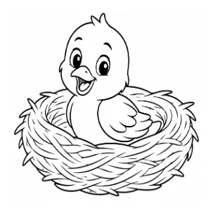 Little bird in a nest coloring sheet thumbnail