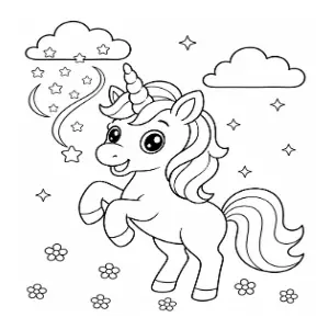 Magical Unicorn in the stars coloring sheet thumbnail