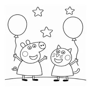 Peppa Pig and Candy Cat coloring sheet thumbnail