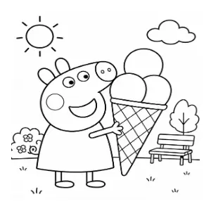 Peppa Pig eating gaint icecream coloring sheet thumbnail
