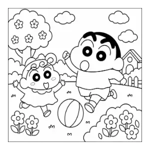 Shinshan and Sister playing coloring sheet thumbnail